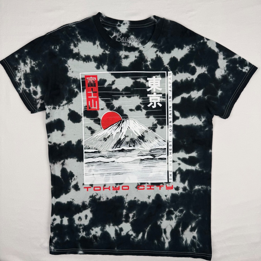 Bowery Supply Co Men Tokyo City Mount Fuji Tie Dye Graphic Tee Black White M New